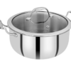 BERGNER Hitech Triply Stainless Steel Scratch Resistant Non Stick Serving Pan With Glass Lid, 28 cm, 5.7 Litres, Induction Base, Food Safe (PFOA Free), 5 Years Warranty, Silver
